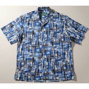 Giorgio Inserti‎ Mens 2XL Blue Abstract Button Down Shirt Short Sleeve Casual